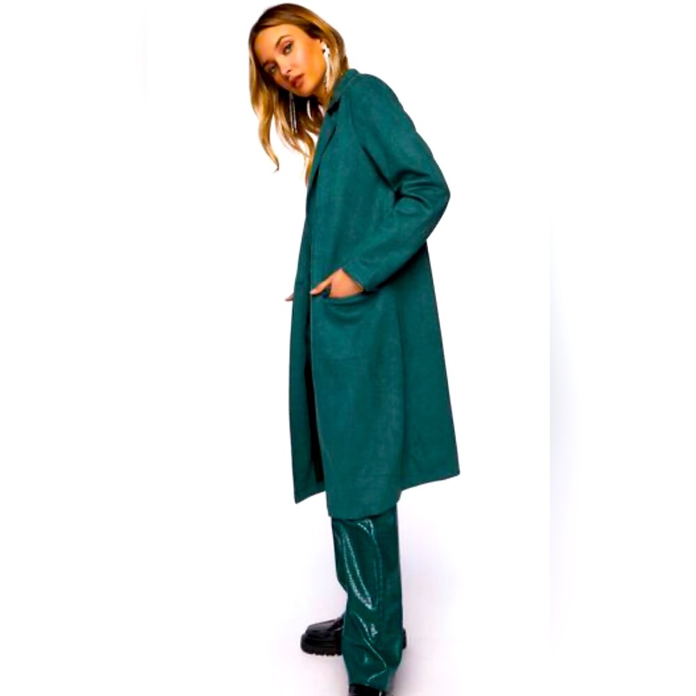 Green faux suede duster